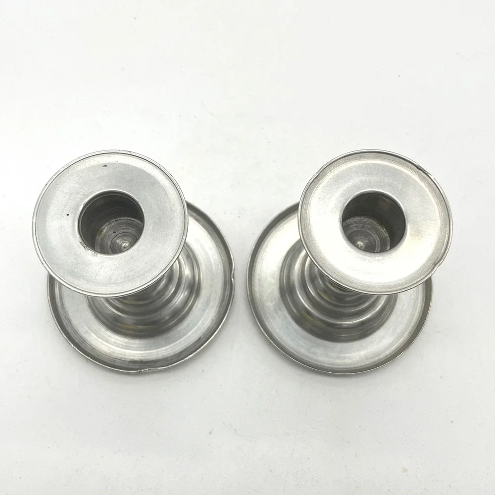 Vintage Pewter Candlestick Holders Pair Baluster Stem Weighted Metal